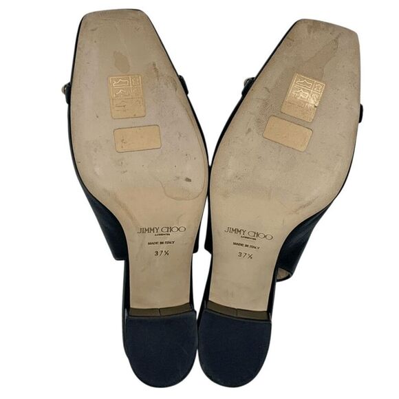 Jimmy Choo Hya 45 Pearl Stud Slingback Pump Black Leather Block Heel Size 37 - Picture 9 of 11